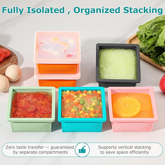 Silicone Freezer Tray with Lid-Stackable Soup Freezer Container Molds,2-Cup Ice Cube Trays for Perfect Portion Control,Food Storage & Meal Prep,Oven & Dishwasher Safe-4 Pack