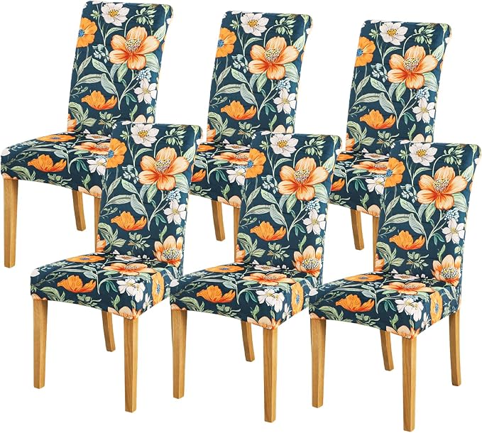 FORCHEER Chair Covers for Dining Chairs Set of 6,Velvet Beige Stretch Dining Room Chair Cover Kitchen Parsons Chair Slipcovers (Pack of 6, Velvet Foral) by FORCHEER