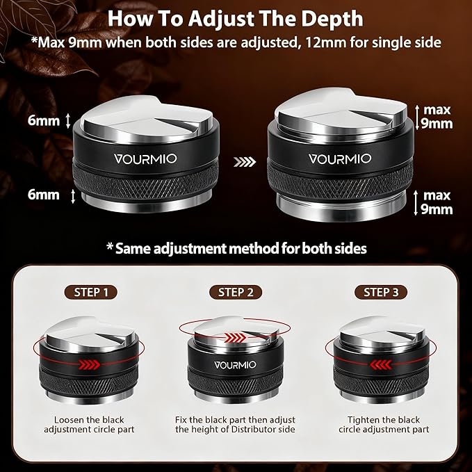 53mm Coffee Distributor and Tamper - Dual Head Coffee Leveler Compatible with Breville 54mm Portafilter, Depth Adjustable Espresso Hand Tampers, Barista Accessories