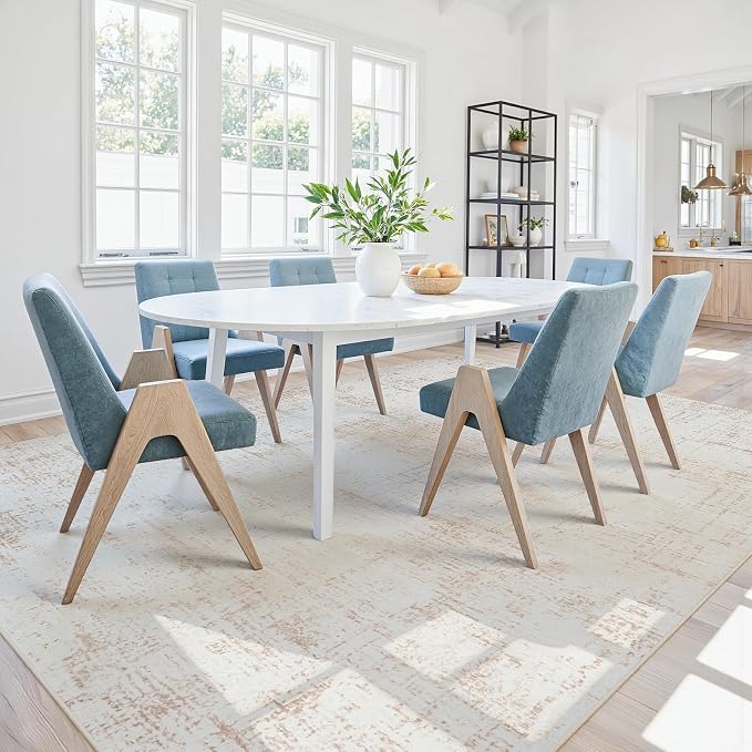 9x12 Washable Area Rug for Living Room Bedroom: Non-Slip Modern Beige White | Machine Washable TPR Backing, Stain-Resistant Low Pile, Pet & Kid Friendly, Abstract Decor for Dining Room, Dorm, Home Office - Image 8