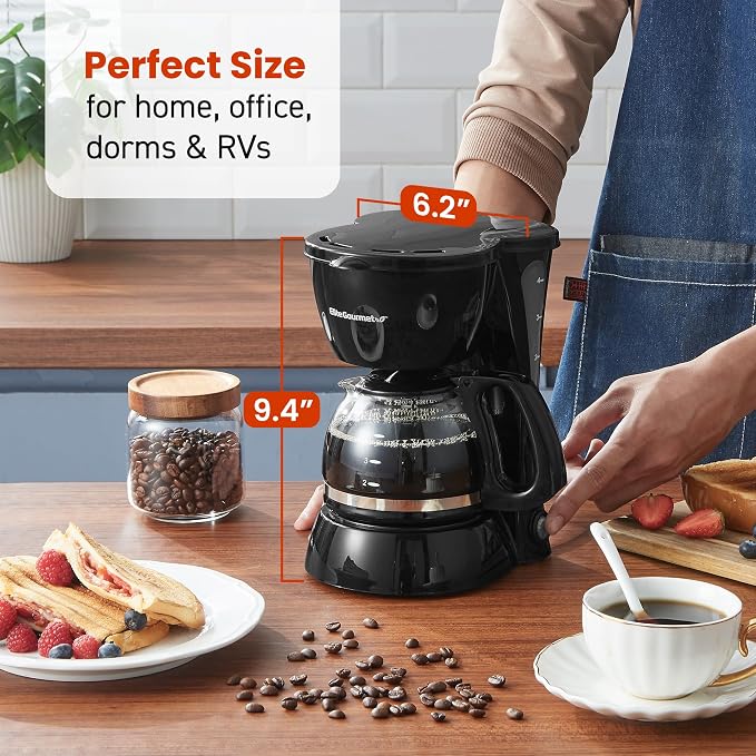 Elite Gourmet EHC4128 Automatic 4-Cup Drip Coffee Maker, Black | Glass carafe, Pause N Serve, reusable filter, On/Off switch, and Keep Warm with water level indicator - Image 4