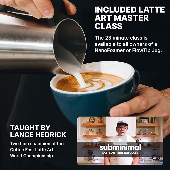 Subminimal FlowTip Milk Jug - Stovetop Milk Frothing, Foaming Pitcher for Barista-Style Coffee - Cappuccino & Latte Art Pouring Jug with Heat Resistant Handle - Coffee Lover Gifts - 450ml, Black