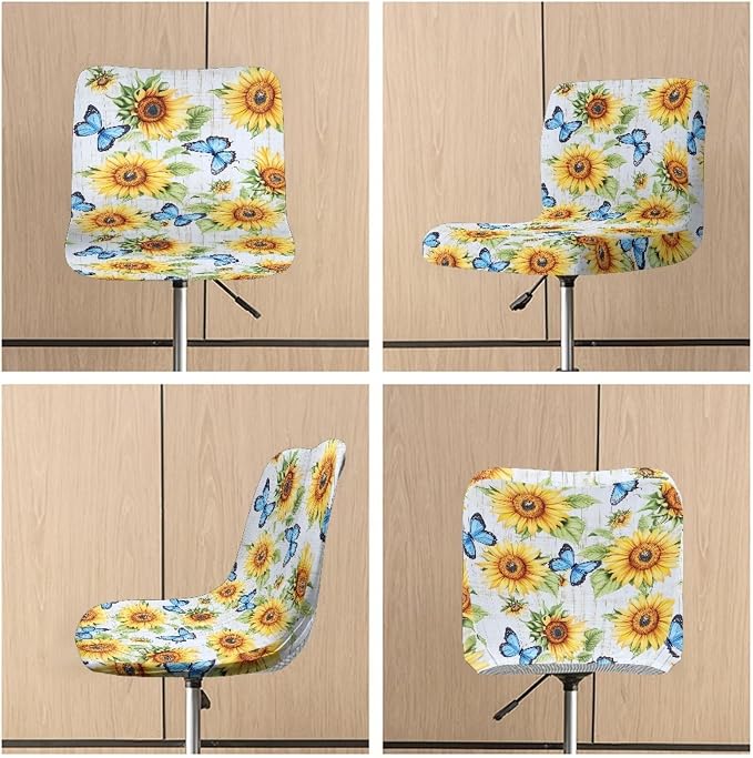 Sunflower Butterfly Bar Stool Covers Seat Covers for Dining Room Chairs Stretchable High Mid Low Swivel Chair Seat Covers - Image 6