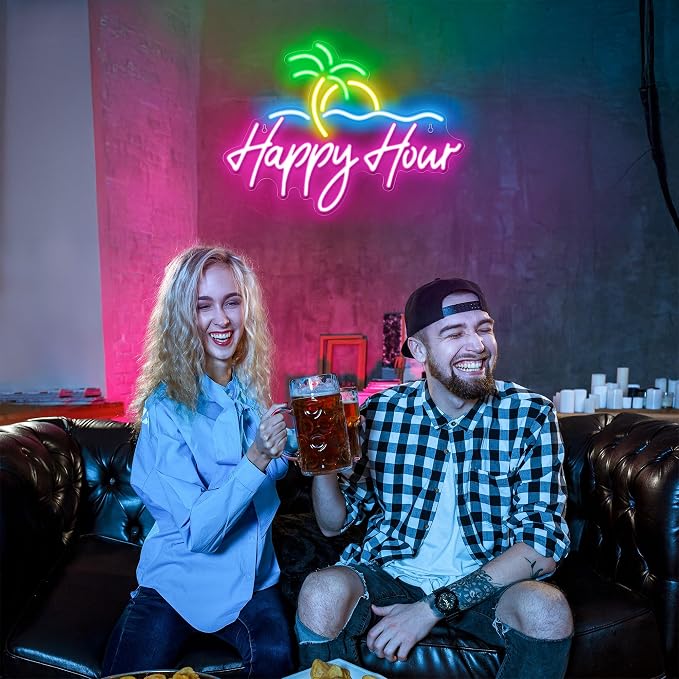 Kavaas Happy Hour Neon Sign 15.7" x 11.2", Palm Tree Neon Bar Signs for Home Bar Man Cave Club Pub Party - Best Gifts for Husband, Father, Birthday, Christmas - Image 5