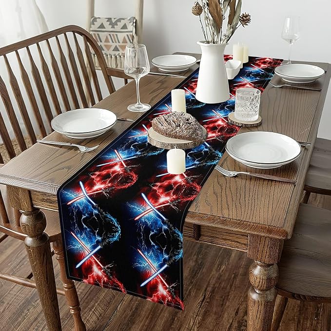 Feelyou Lightsaber Table Runner 120x13 Inch Red Blue Decorations Indoor Outdoor Party Supply Lightsaber Grommet Home Kitchen Dining Decor Dresser Scarfs Future Technology Home Decor for Living Room by Feelyou