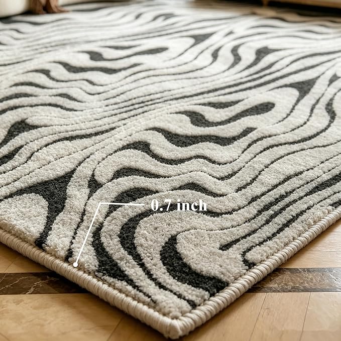 Washable Area Carpet 6′6″ × 9′10″ for Living Room Bedroom, Zebra | Soft Cozy Fluffy Mid Pile Machine Washable Non Slip Boho Modern Accent Rug for Dining Room Nursery Kids Room Dorm Hotel - Image 5