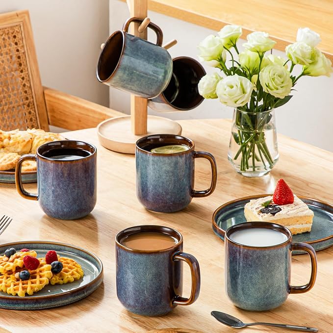 vancasso 16 oz Coffee Mugs Set of 6, Large Ceramic Mug with Handle, Unique Glaze Coffee Cups for Latte, Cappuccino & Hot Cocoa, Dishwasher & Microwave Safe, Blue, Series ONION - Image 6