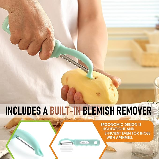 Spring Chef Swivel Vegetable Peeler for Kitchen w/Soft Grip Handle, Mint | Premium Potato Peeler w/ Ultra Sharp Stainless Steel Blades, Multifunctional Veggie Peeler for Apple, Carrot, Cucumber, Fruit - Image 5