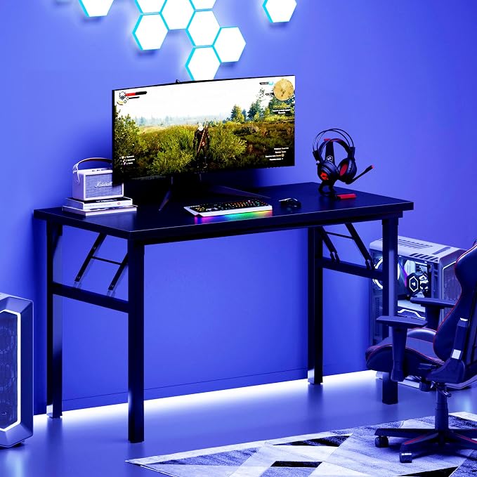 DlandHome 39.4 Inch Small Folding Computer Desk for Home Office, Black | Foldable Writing Table for Small Spaces Bedroom, No Assembly Required, Wood Top Metal Frame, Collapsible Compact Easy Storage - Image 8