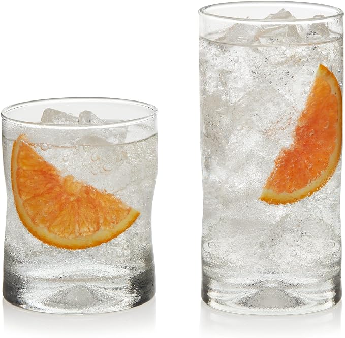 Libbey Impressions 16-Piece Tumbler and Rocks Clear Drinking Glasses, 8 16.7oz & 8 12oz Double Old-Fashioned Glass Drinking Cups Set by Libbey