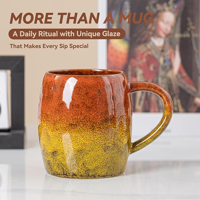Handmade 22oz Ceramic Coffee Mug, Ergonomic Large Handle, Ideal Gift for Coffee Lovers, Microwave & Dishwasher Safe (Minute-Orange&Yellow) - Image 6