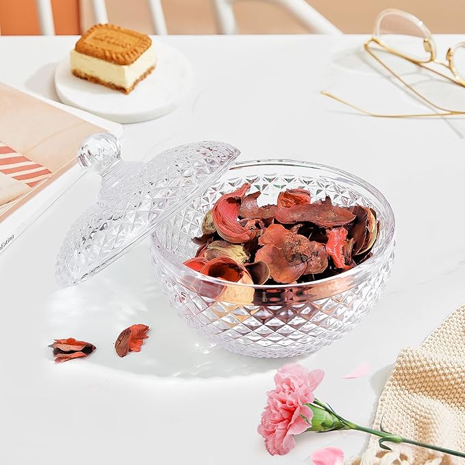 Joeyan 12 oz Small Clear Glass Jars with Lid,Embossed Glass Candy Dishes,Diamond Faceted Food Container,Decorative Jewelry Box Apothecary Canisters,Kitchen Bathroom Buffet Storage Organizer - Image 2