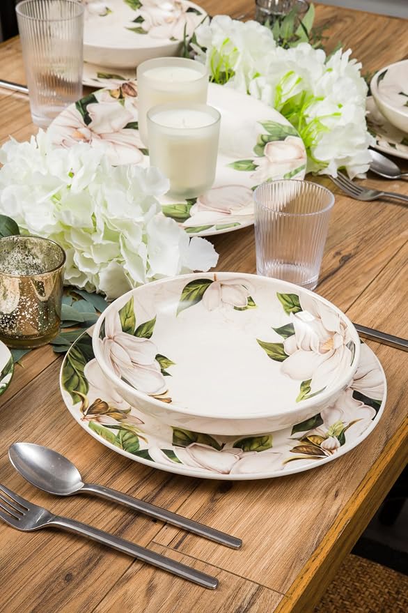 Bico Magnolia Floral Pasta Bowls, 35oz Salad Bowl Set of 4, Large Ceramic Serving Dinner Bowls for Soup and Cereal, Microwave and Dishwasher Safe, Gift for Housewarming and Thanksgiving - Image 4