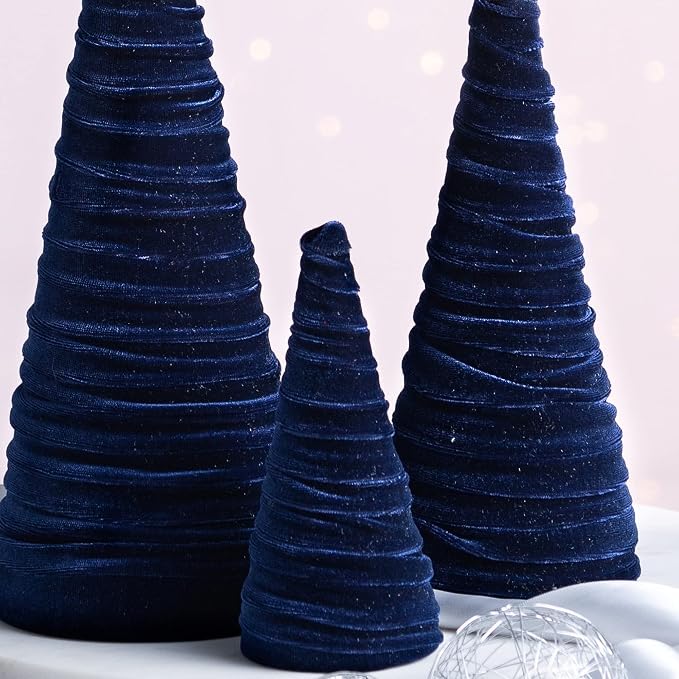 Your Heart's Content Velvet Trees Set of 3 Navy, Artisan Mantel Decor, Valentine Tabletop, Tablescape Décor, Elegant Holiday Entryway (Navy) - Image 5