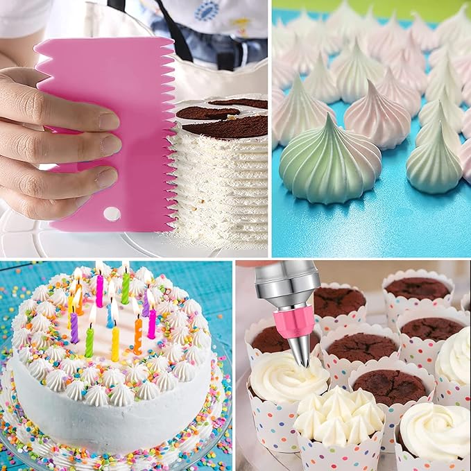 Dessert Decorating Syringe Set, Pink Icing Decoration Set Stainless Steel Cupcake Injector/Decorating Icing Set with 6 Nozzle, 3 Scrapers, 2 Brushes for Baking Biscuit Cake Decoration