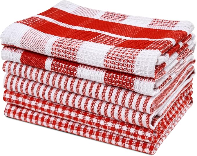 LANE LINEN Cotton Dish Towels for Drying Dishes - 6 Pack Soft Absorbent Kitchen Dish Cloths for Drying Dishes, Multi Purpose Kitchen Towel for Cleaning & Drying, 12"x12" - Christmas Red by LaneLinen