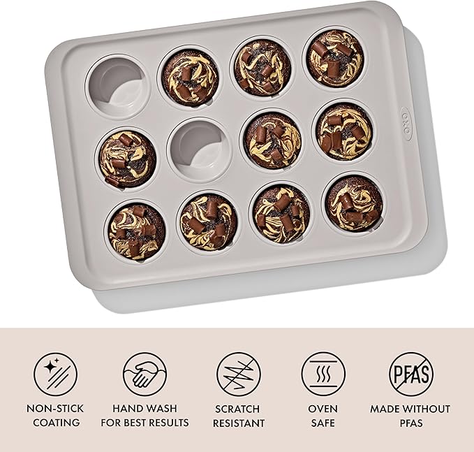 OXO Good Grips Non-Stick Pro Ceramic Coated Metal Bakeware 12 Cup Muffin Pan – Biscuit - Image 2