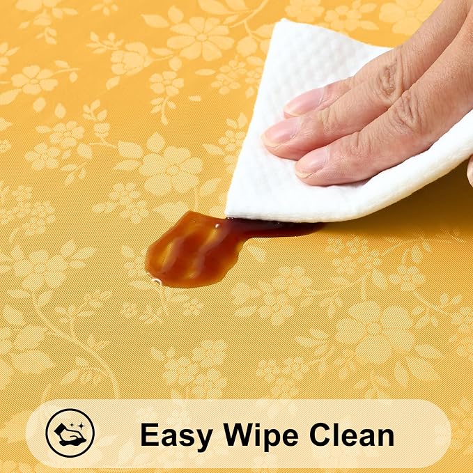 Smiry Rectangle Waterproof Heavy Duty Vinyl Tablecloths, 54 x 78 Inch | Wipeable Washable Floral Embossed Table Cover for Kitchen and Dining Room, Indoor & Outdoor Use, Mustard Yellow - Image 3