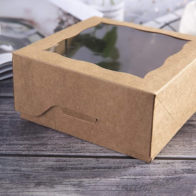 ONE MORE [25pcs] 6" Brown Bakery Boxes with pvc Window for Pie and Cookies Boxes Small Natural Kraft Paper Box,6x6x2.5inch(Brown,25)
