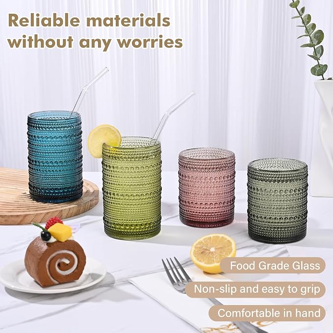 ZMOWIPDL 12oz & 15oz Hobnail Drinking Glasses,Colored Glass Cups Set of 8 | Vintage Highball Glassware，Kitchen Drinkware，Embossed Water Tumbler,for Beer,Cocktail,Whiskey,Juice,Various Mixed Drinks - Image 6