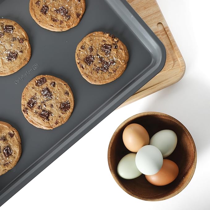 Calphalon Legacy 15 x 10 Inch PFA Free Nonstick Cookie Sheet Baking Pan in Blue, Durable Heavy Gauge Steel Bakeware for Even Heating, Oven Safe Baking Tray for Cookies and Roasting - Image 6