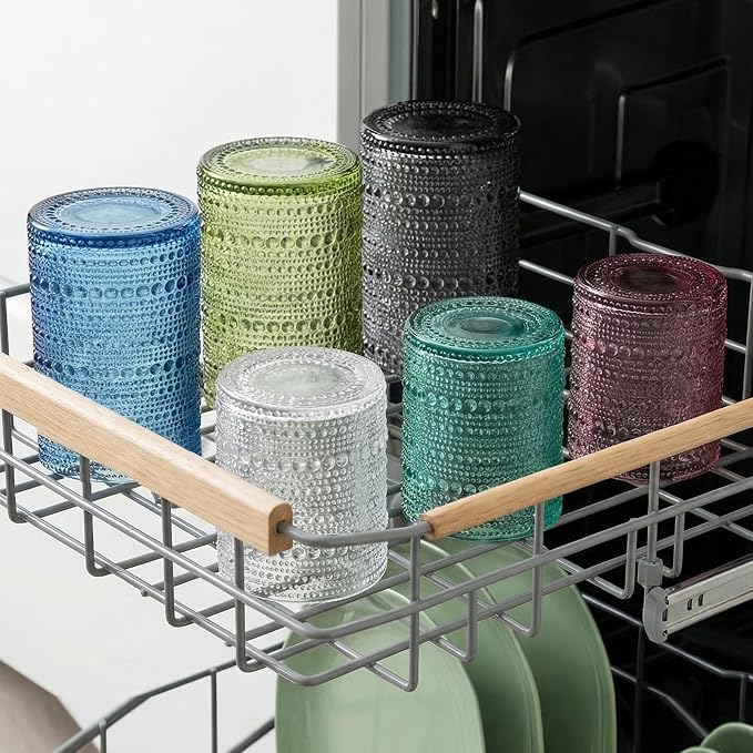 Moretoes Colored Hobnail Drinking Glasses Set of 12,Vintage Glass Cups | Mixed Glassware, 6pcs 12oz Highballs and 6pcs 10oz Old Fashioned Glasses, Great for Cocktail, Whisky and Other Beverages - Image 6