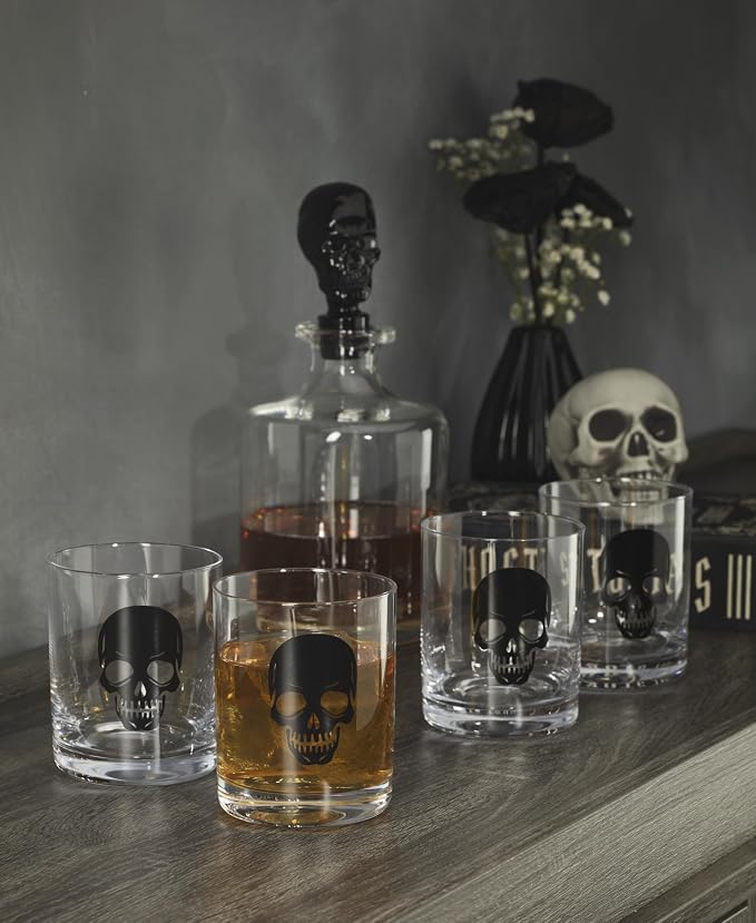 Oneida Vintro Halloween Skeleton 5-Piece Whiskey Glass Set | includes 4 double old fashioned glasses, 1 decanter | dishwasher safe | halloween party decor | 10.5 inch, 42oz - Image 4