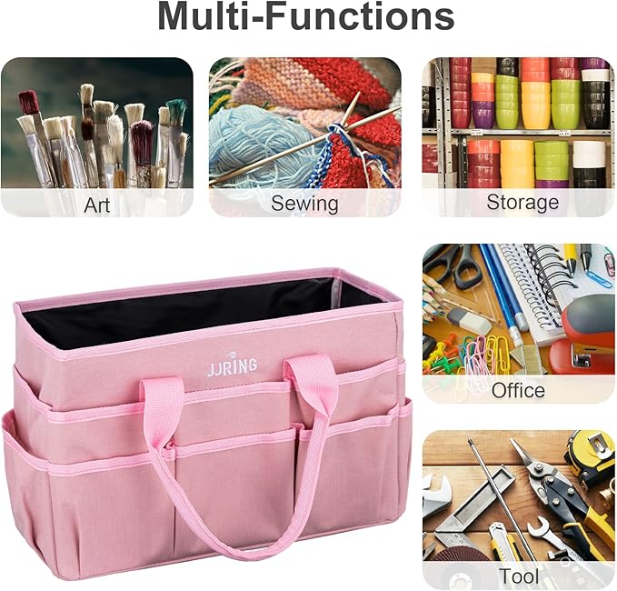 JJRING Craft Tote Bag Organizer for Art Storage, Art Tote Organization with Multiple Pockets, Art Sewing Supply Bag for Scrapbooking, Medical, and Office Supplies Storage (Pink)