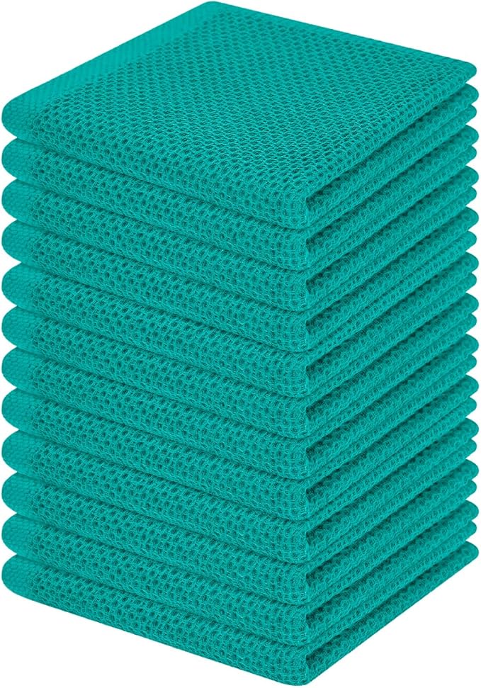 Homaxy 100% Cotton Waffle Weave Kitchen Dish Cloths 12-Pack, Teal | 12 x 12 Inches, Ultra Soft Absorbent Dish Towels, Quick Drying Dish Rags with Hanging Loop by Homaxy