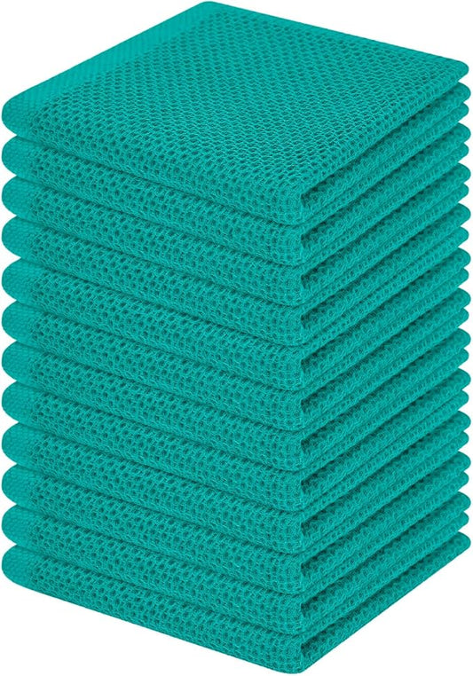 Homaxy 100% Cotton Waffle Weave Kitchen Dish Cloths 12-Pack, Teal | 12 x 12 Inches, Ultra Soft Absorbent Dish Towels, Quick Drying Dish Rags with Hanging Loop by Homaxy