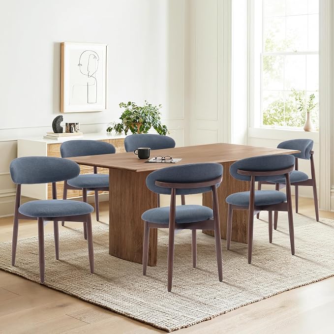 COLAMY Wooden Dining Room Chairs Set of 6, Modern Upholstered Fabric Dining Chairs, Farmhouse Kitchen Side Chair with Foot Pegs, Blue - Image 8