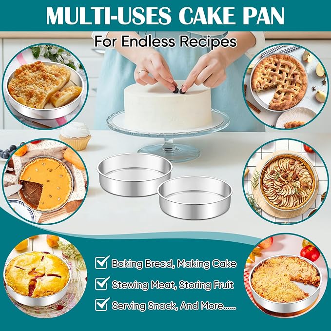 TeamFar 7 Inch Cake Pan Set of 2, Stainless Steel Round Cake Baking Pan | Layer Baking Tin for Birthday Wedding, Non-Toxic & Heavy-Duty, Mirror Finish & Leak Proof, Oven & Dishwasher Safe - Image 6
