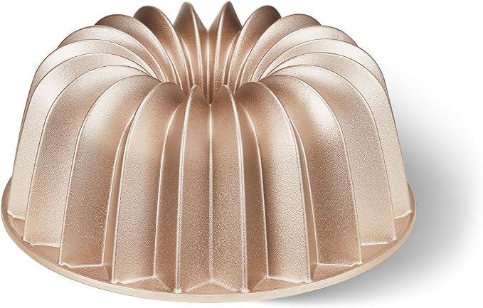 KITESSENSU Non-Stick Cake Pan, 9.5-Inch Aluminum Cake Mold, 8 Cup Fluted Heavy Duty Tube Pan, Durable Rust & Scratch-Resistant, Baking Mold for Jello, Gelatin, Chocoflan, Flan, French Wreath,Gold by KITESSENSU