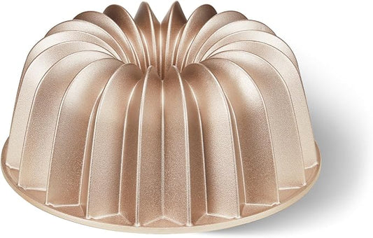 KITESSENSU Non-Stick Cake Pan, 9.5-Inch Aluminum Cake Mold, 8 Cup Fluted Heavy Duty Tube Pan, Durable Rust & Scratch-Resistant, Baking Mold for Jello, Gelatin, Chocoflan, Flan, French Wreath,Gold by KITESSENSU