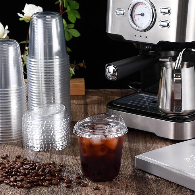 Ziliny 50 Sets Clear Plastic Coffee Cups with Sip Lids, Disposable Plastic PET Crystal Cups for Iced Coffee, Smoothie, Cold Beverage, Drink Shops and Party Catering(Clear,12 oz) - Image 2
