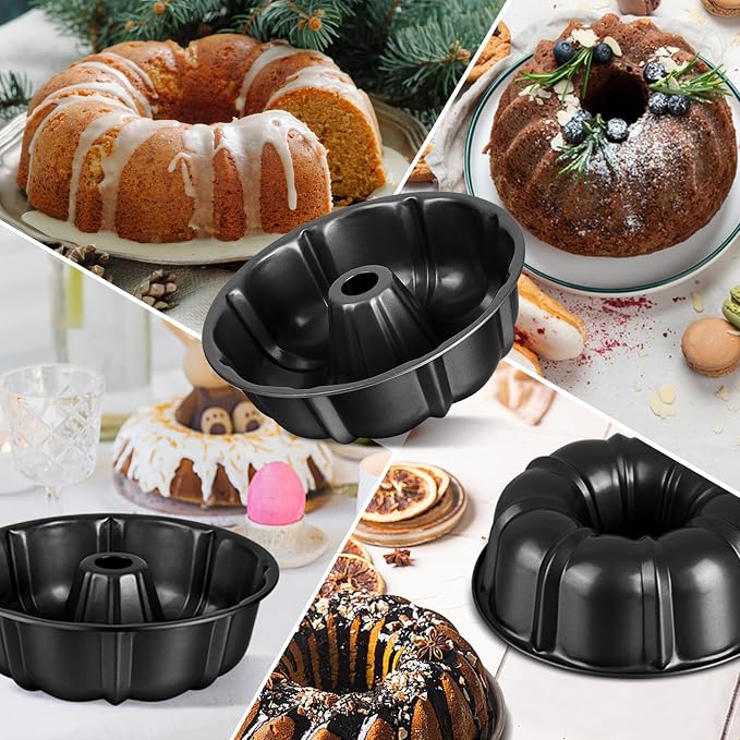 TeamFar 10 Inch Nonstick Cake Pan, 10 Cups Fluted Tube Cake Pan for Baking | Heavy Duty Carbon Steel Round Baking Tray for Making Jello/Monkey Bread/Chocoflan, Non Toxic, Easy Clean - Black - Image 7