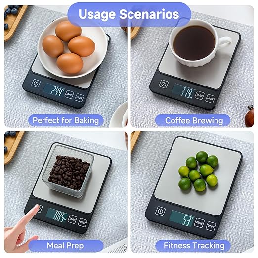 10kg/22lb Food Scale, Digital Kitchen Scale 1g/0.1oz Precision, 6 Units, LED Display, Tare, Waterproof Glass for Baking, Cooking, Meal Prep
