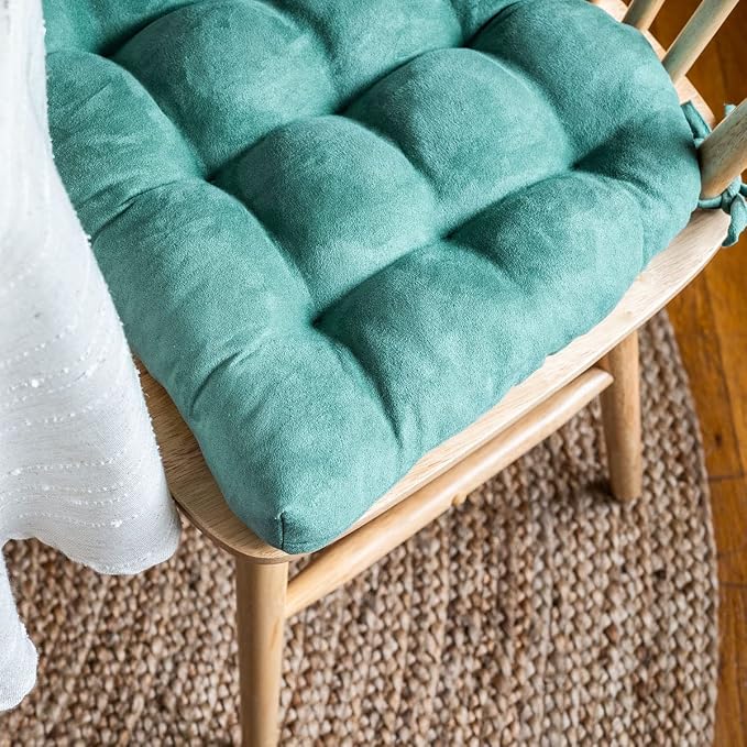 Barnett Home Decor Microsuede Turquoise Dining Chair Pad with Ties - 16.5 x 18 Size Medium - Reversible, Latex Foam Fill, Machine Washable, Micro Fiber Ultra Suede (Aqua) - Image 7