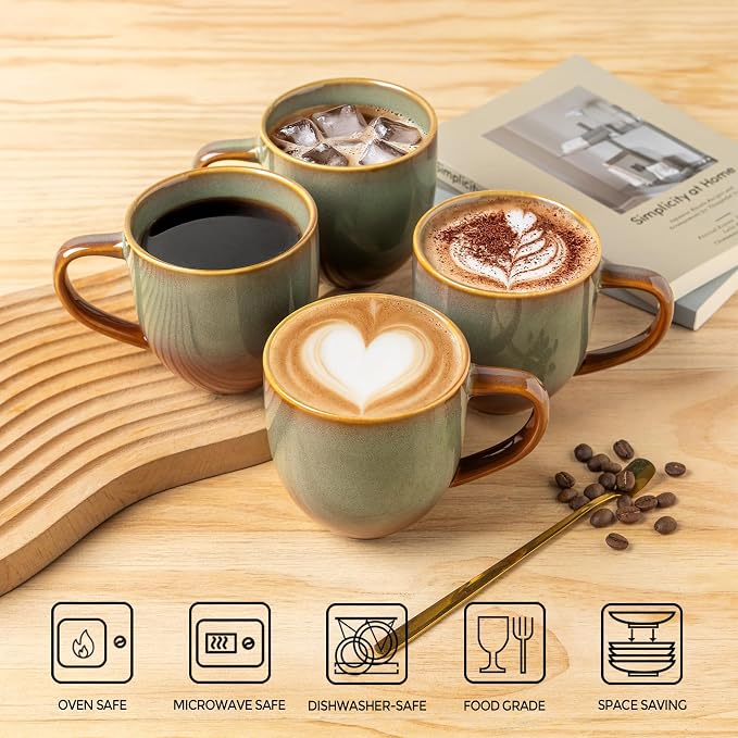 theterra Ceramic Coffee Mugs Set of 6, 12 oz Coffee Cups with Handle | Handmade, Suitable for Latte, Tea, Milk, Beer & Hot Cocoa, Sage Umber - Image 4