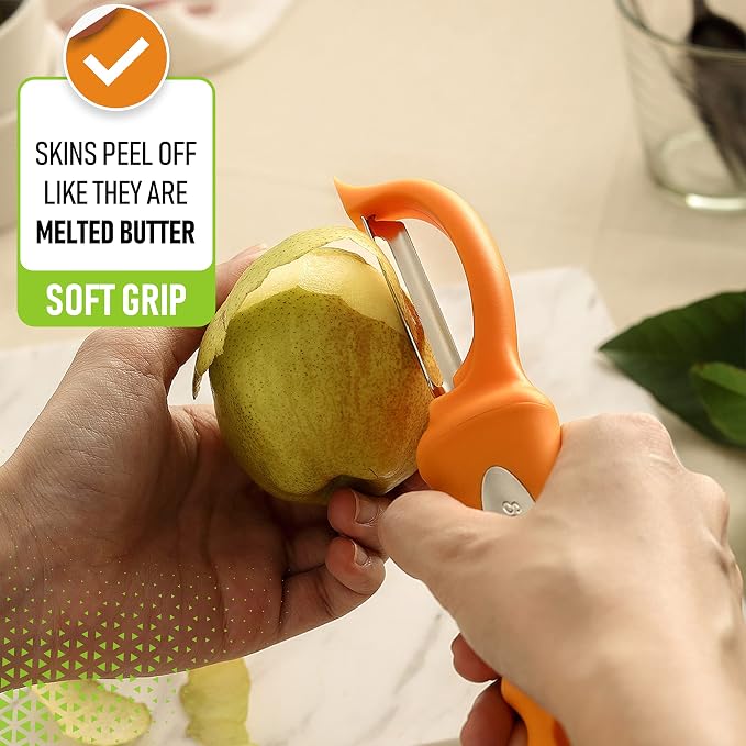 Spring Chef Swivel Potato Peeler for Kitchen w/ Soft Grip Handle, Mango | Premium Vegetable Peeler w/ Sharp Stainless Steel Blades, Multifunctional Food Peeler for Apple, Carrot, Cucumber, Fruit - Image 4
