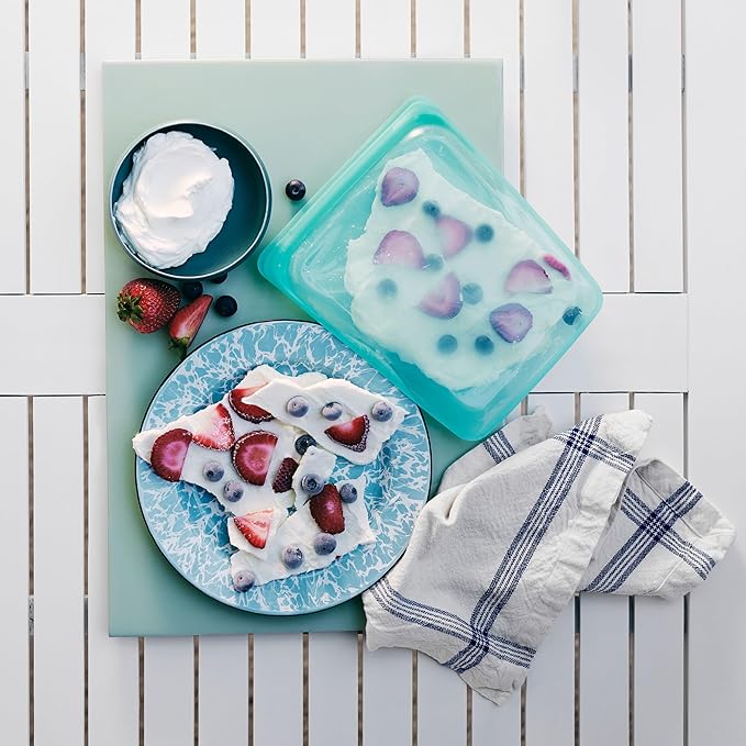 Stasher Silicone Reusable Storage Bag, 4-Pack, Reusable Freezer Bags, Microwave, Dishwasher, Oven Safe, Sous Vide, Premium Lunch Containers, Eco Friendly, Food Storage Bags, Snack Bags, Aqua