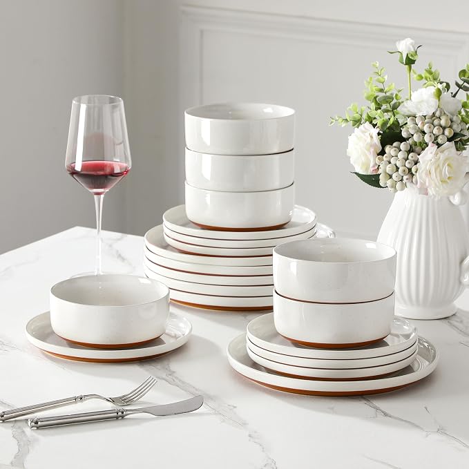 MALACASA Plates and Bowls Sets, 18 Pieces Modern Ceramic Dinnerware Set for 6 Kitchen Dinner Set Stoneware Dishware Dishes Set Microwave and Dishwasher Safe, White, Series TARA - Image 6