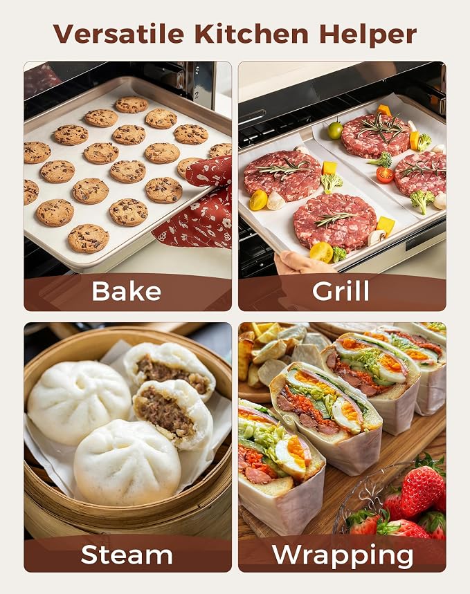 12x16 Parchment Paper Sheets – 80 Precut, Unbleached, Non-Stick Sheets for Half Baking Sheet, Flat-Packed (No Folds/Creases) & Oven Safe, Gift Box for Baking, Air Fryer & Microwave - Image 6