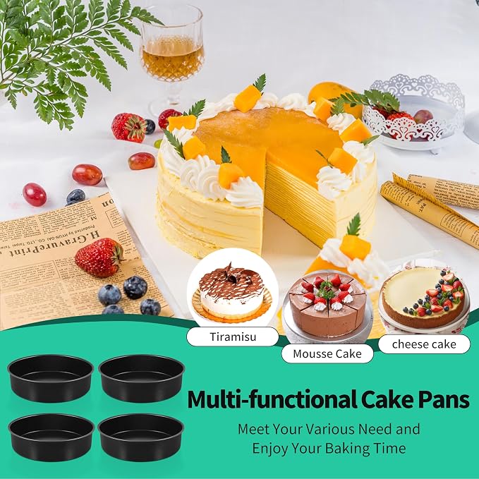 P&P CHEF 9.5 Inch Cake Pan Set, Non-stick Baking Pans for Cake, 4Pcs | Round Cake Baking Tins for Tier Smash Cakes, Bread, Non-Toxic & Solid, Stainless Steel Core & Leak-Proof, Black - Image 8