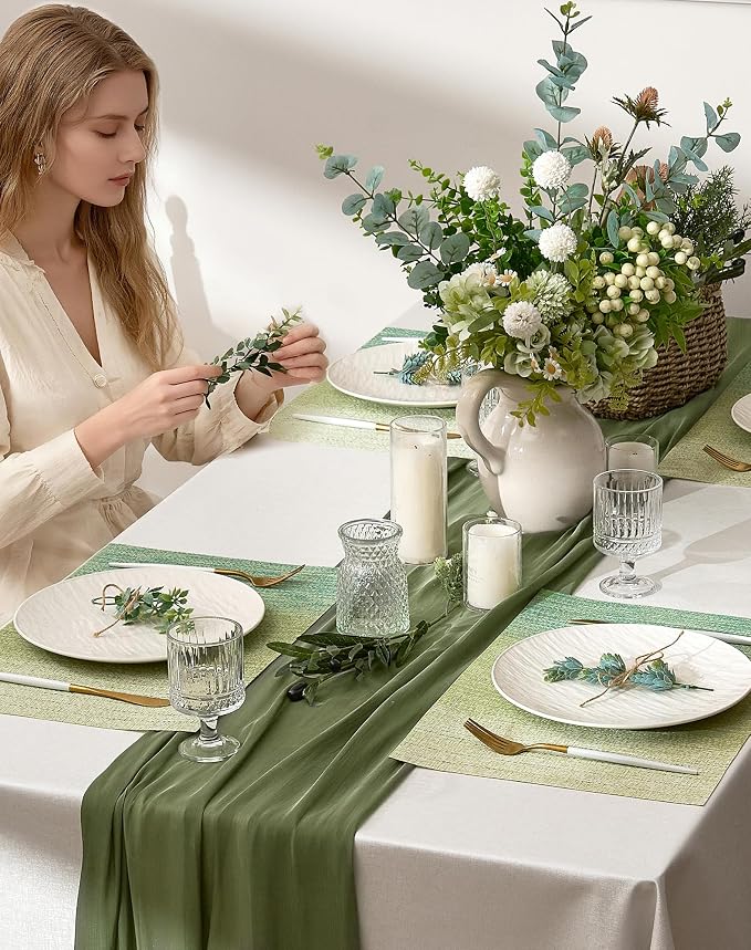 Leetaltree Gradient Green Woven Placemats Set of 4 - Heat Resistant Non-Slip Place mats for Dining Table, Washable Durable PVC Vinyl Woven Table Mats(Gradient Green, 4) - Image 3