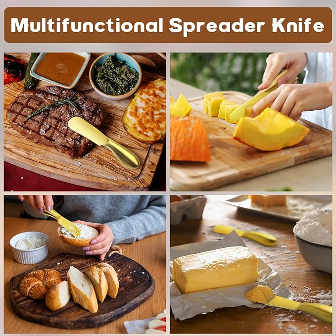 Butter Knife Butter Spreader Knife Gold Butter Knives 4 PCS Cheese Spreader Knives Set Stainless Steel Charcuterie Knives Butter Knife Spreader for Cold Butter Cheese Jam Spreading, MLU047-3BK - Image 4