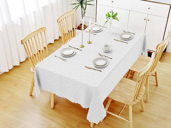 Smiry Rectangle Waterproof Heavy Duty Vinyl Tablecloths, 60 x 84 Inch | Wipeable Washable Floral Embossed Table Cover for Kitchen and Dining Room, Indoor & Outdoor Use, Pearl White - Image 7
