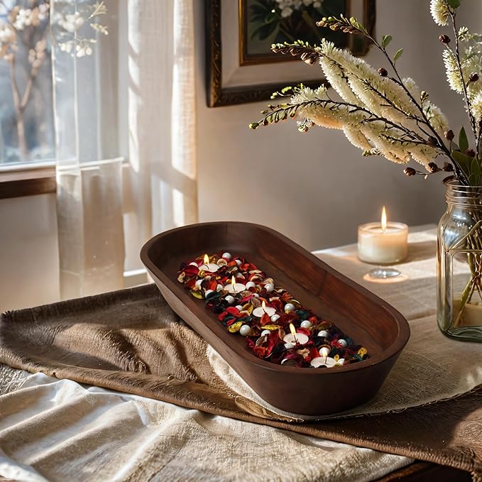 Luxe Designs Wooden Dough Bowl - Natural Acacia Wood - Handmade Decorative Bowls for Home Decor, Bathroom, Kitchen Counter, & More - Rustic Large Wood Dough Bowl for Decor, Cosmetics, and Keys