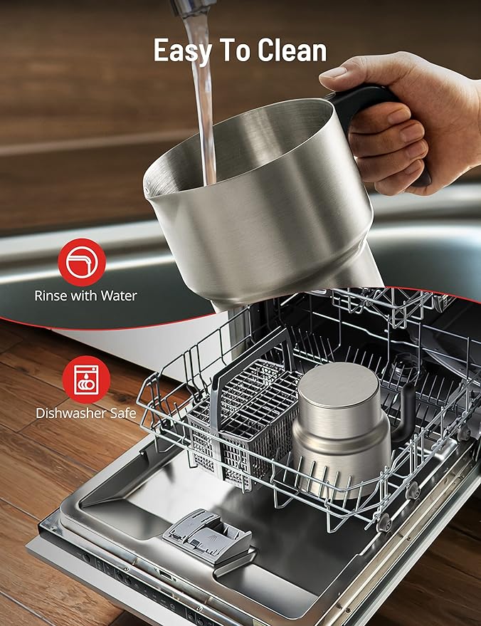 Milk Frother and Steamer, PARIS RHÔNE 4-in-1 Detachable Milk Steamer, 500ml Hot Chocolate Maker and Milk Warmer with Hot & Cold Foam, Dishwasher Safe, All Stainless Steel