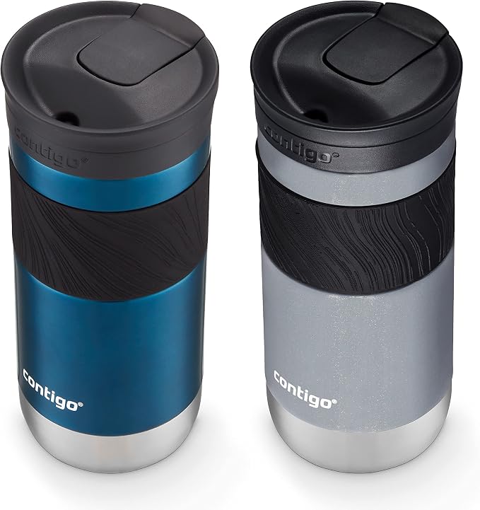 Contigo Byron 2.0 Snapseal Insulated Stainless Steel Travel Mug with Grip 2-pack, 16oz, Blueberry Satin & Gold Morel - Image 2